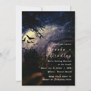 Invitación Boda Rosa Negra y Cielo Gótico Oscuro