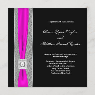 Invitación Boda rosa negro caliente Fuchsia Rosa Bow