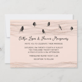 Invitación Boda Rosa Negro Polvo Líneas Delicadas Aves