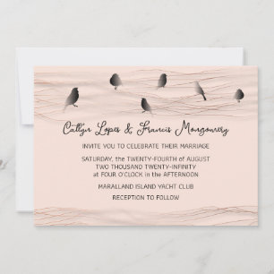 Invitación Boda Rosa Negro Polvo Líneas Delicadas Aves