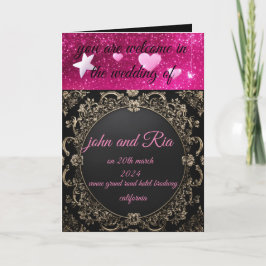 Invitación boda rosa negro purpurina