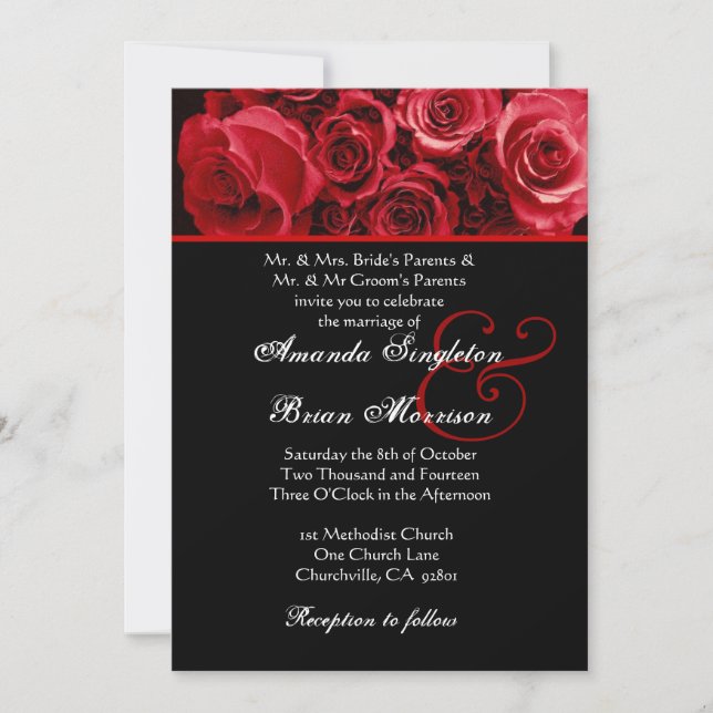 Invitación Boda Rosa Negro Rojo (Anverso)
