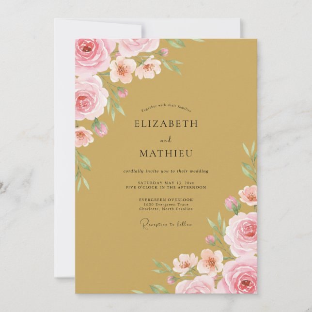 Invitación Boda Rosa Ocra (Anverso)