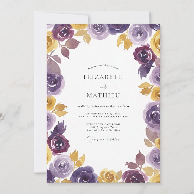 Invitación Boda Rosa Ocra Ciruela (Anverso)