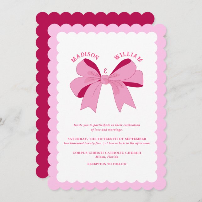 Invitación Boda rosa ondulado (Anverso / Reverso)