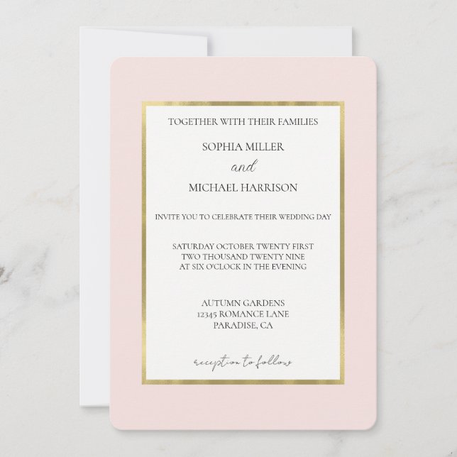 Invitación Boda Rosa Oro Blanco Desposorios (Anverso)