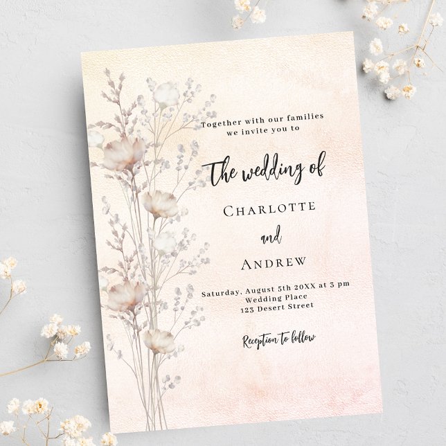 Invitación Boda rosa oro rubor lujo de flores silvestres (Subido por el creador)