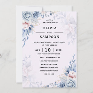 Invitación Boda rosa oro verde azul burdeos