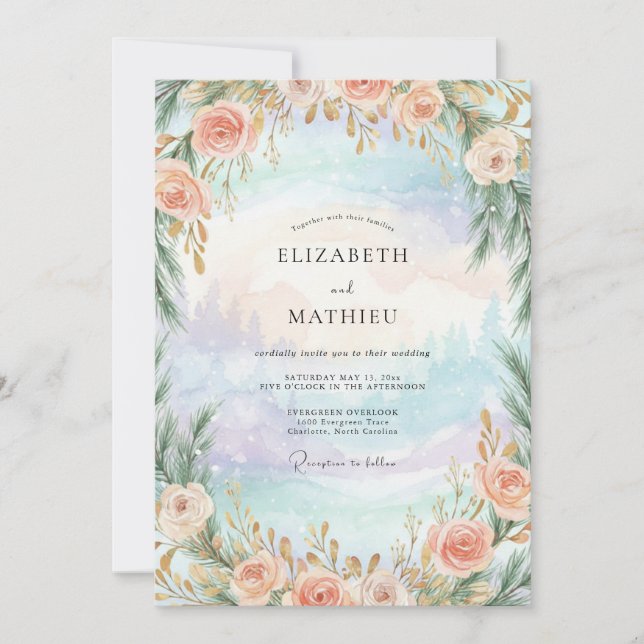 Invitación Boda Rosa Periwinkle Acuática (Anverso)