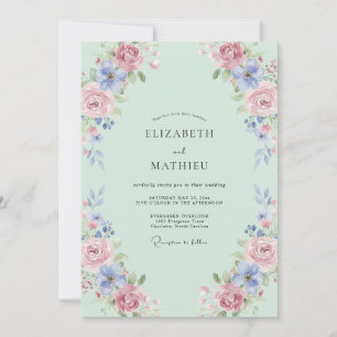 Invitación Boda Rosa Periwinkle Espuma de Mar