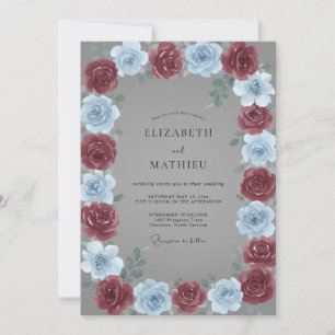 Invitación Boda Rosa Periwinkle Granate