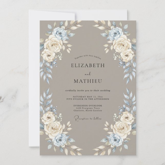 Invitación Boda Rosa Periwinkle Taupe (Anverso)