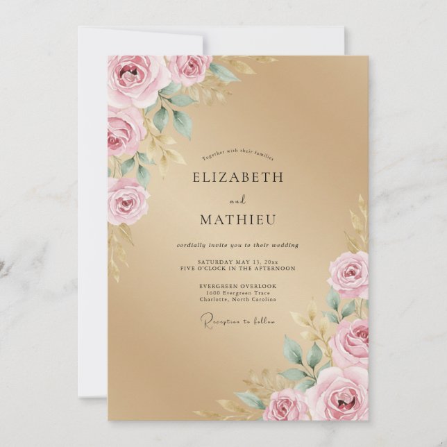 Invitación Boda Rosa Pétalo de Champagne (Anverso)