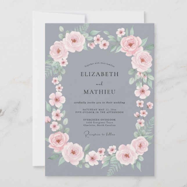 Invitación Boda Rosa Pétalo de Pizarra (Anverso)