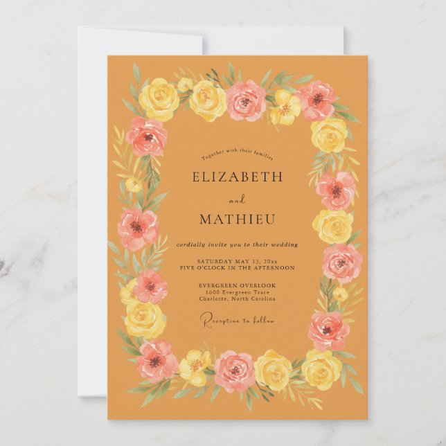 Invitación Boda Rosa Pétalo Ocre Rosa (Anverso)