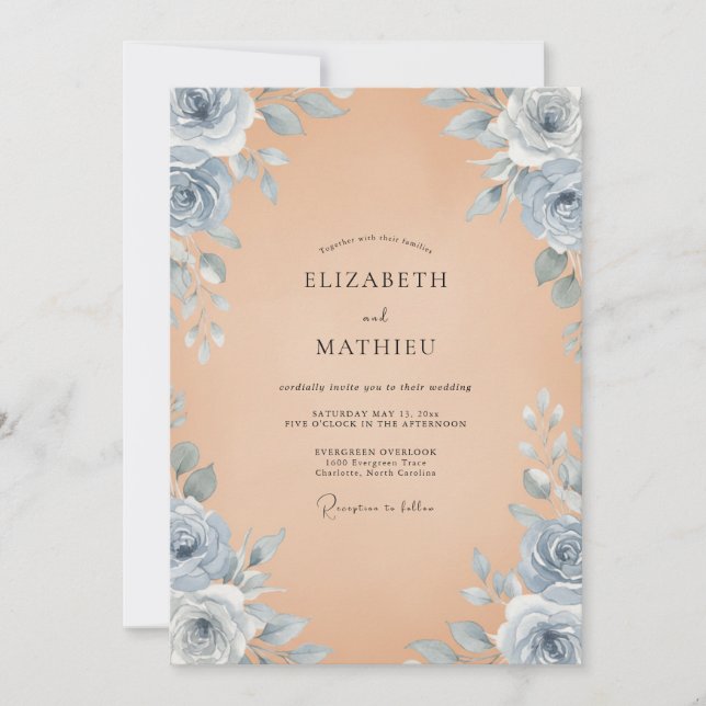 Invitación Boda Rosa Pizarra Albaricoque (Anverso)