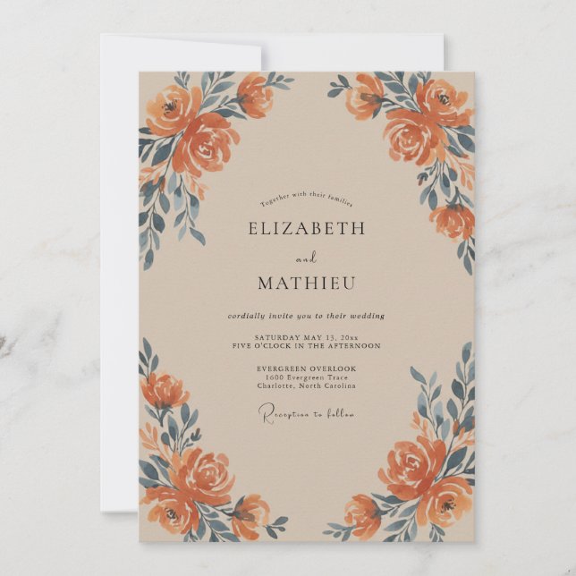 Invitación Boda Rosa Pizarra de Terracota (Anverso)