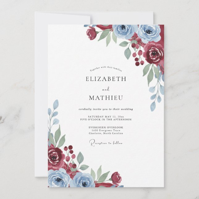 Invitación Boda Rosa Pizarra Granate (Anverso)
