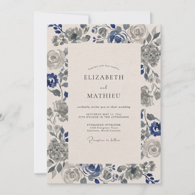Invitación Boda Rosa Pizarra Índigo (Anverso)
