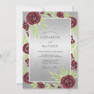 Invitación Boda Rosa Plateada Carmesí