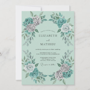 Invitación Boda Rosa Plateada Espuma de Mar