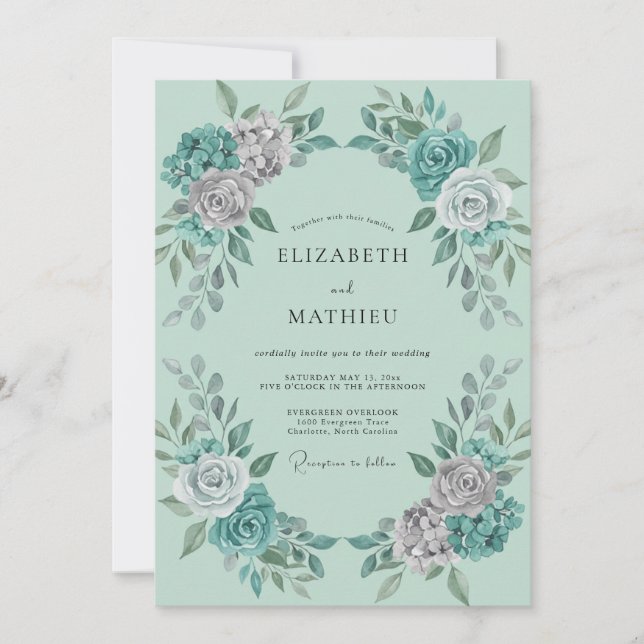 Invitación Boda Rosa Plateada Espuma de Mar (Anverso)