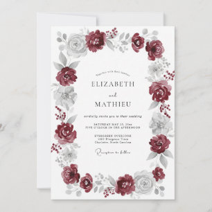 Invitación Boda Rosa Plateada Granate