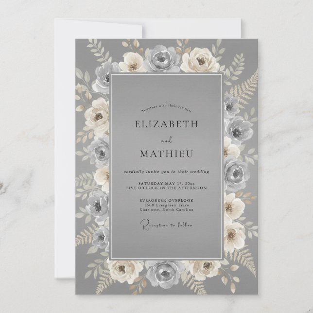 Invitación Boda Rosa Plateada Pizarra (Anverso)