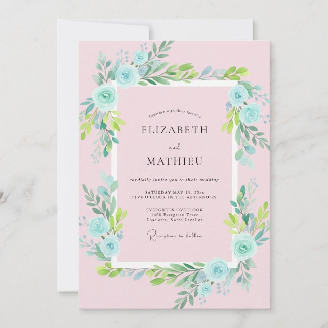 Invitación Boda Rosa Polvo Acuático (Anverso)