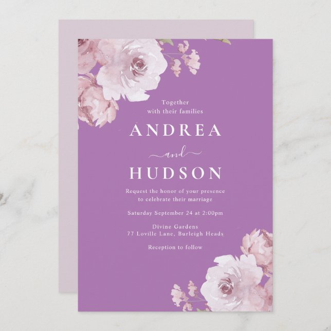 Invitación Boda Rosa Purple & Mauve Dusty (Anverso / Reverso)