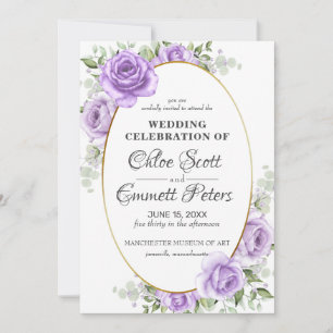 Invitación Boda Rosa púrpura Rústica Floral Gold Border Light