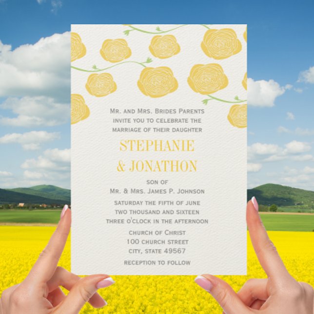 Invitación Boda Rosa Ranunculus amarillo mantequilla (Subido por el creador)