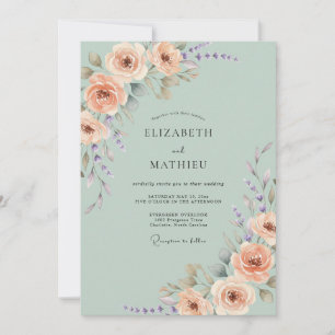 Invitación Boda Rosa Regencia Verde Salvia