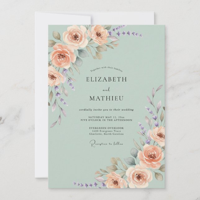 Invitación Boda Rosa Regencia Verde Salvia (Anverso)
