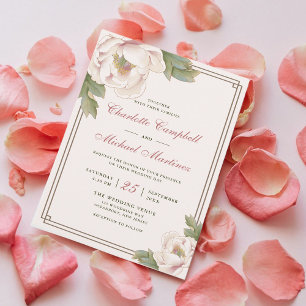 Invitación Boda rosa Retro Rubor Peony Rosa Floral