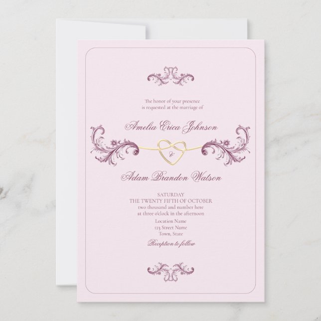 Invitación Boda rosa Rococo Vintage (Anverso)