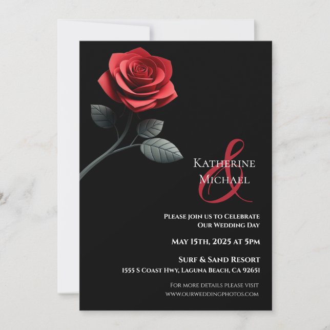Invitación Boda Rosa Roja (Anverso)