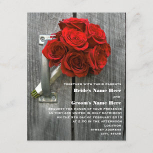 Invitación Boda Rosa Roja Bouquet & Barnwood