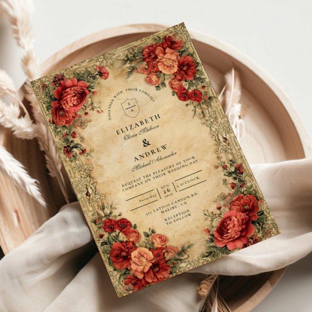 Invitación Boda Rosa Roja de Art Nouveau (Subido por el creador)