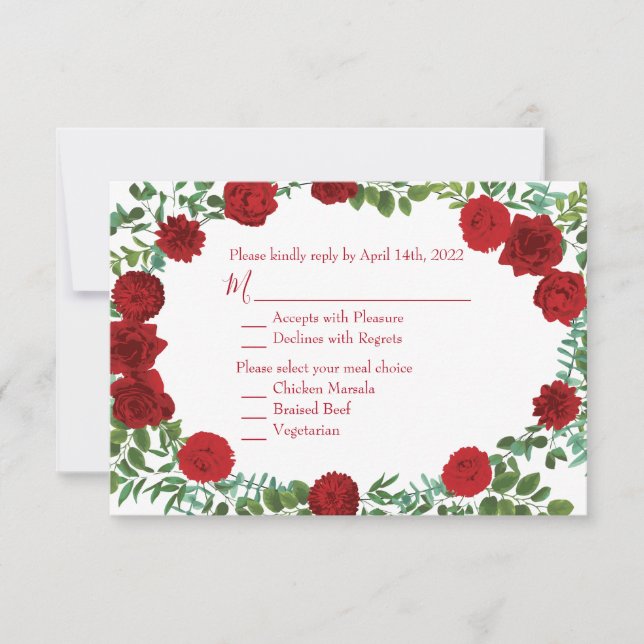 Invitación Boda Rosa Rojo Elegante Clásico (Anverso)