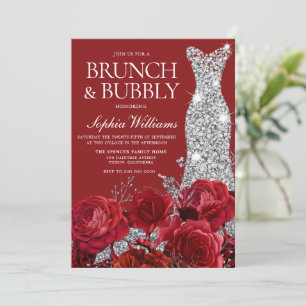 Invitación Boda Rosa Rojo Vestido Brunch Bubbly Bridal Shower