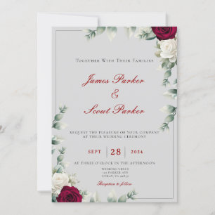 Invitación Boda Rosa rojo y blanco