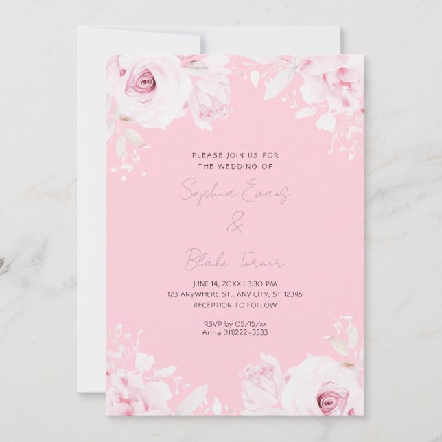 Invitación Boda rosa romántico pastel verano (Anverso)