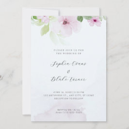 Invitación Boda rosa romántico y azul floral verde