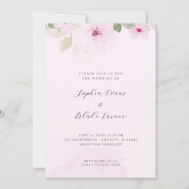 Invitación Boda rosa romántico y rosa floral verde