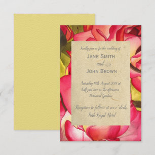 Invitación Boda rosa rosa acuarela arte rústico