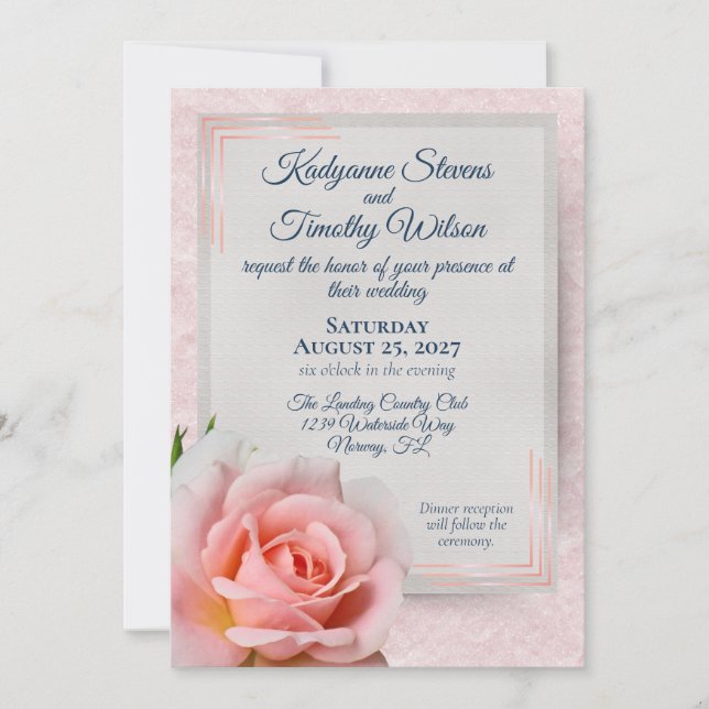 Invitación Boda Rosa rosa claro espléndido (Anverso)