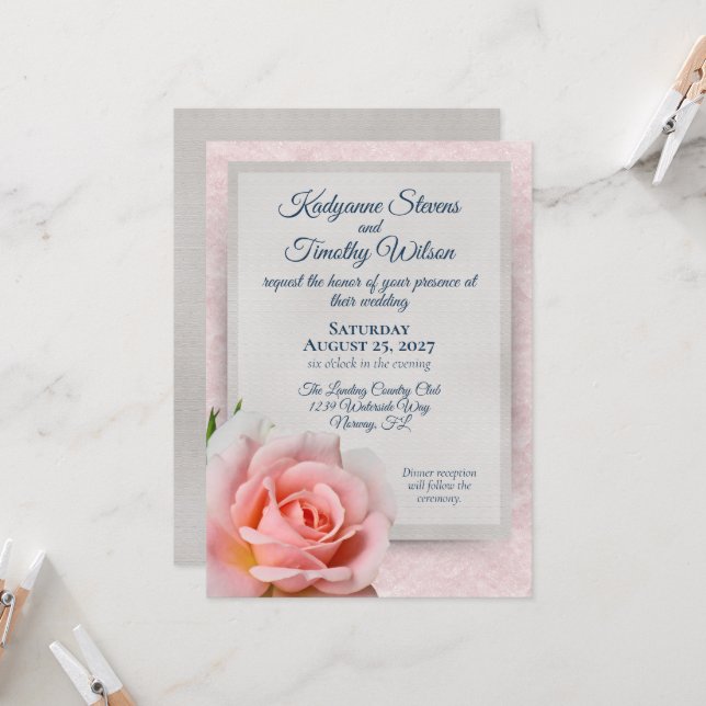 Invitación Boda Rosa rosa claro espléndido (Anverso/Reverso In Situ)