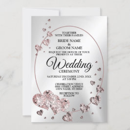 Invitación Boda Rosa Rosa Corazones Luminosos Corazones Geomé