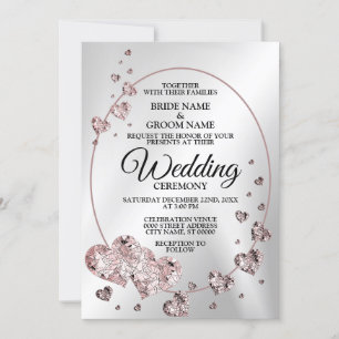 Invitación Boda Rosa Rosa Corazones Luminosos Corazones Geomé